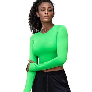 PIHA SPORTS Camisetas Deportivas Personalizadas al por Mayor para Mujer, Camisetas de Manga Larga con Cuello Redondo, Camisetas Cortas, Elásticas, Transpirables, de Poliéster/Algodón - Product Image 2