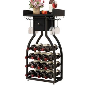 Industrielles Freistehendes Weinregal mit Schublade und Glashalter, 18-Flaschen Metall-Weinlagerständer für Küche, Bar und Esszimmer - Product Image 2