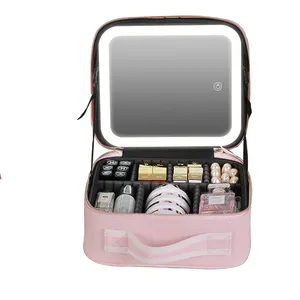 Portable Large Capacity Cosmetic Organizer Bag Make Up Travel Storage Waterproof Toiletry Makeup Brush Bag With Led Mirror