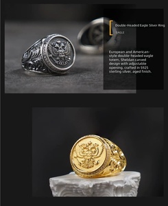 925 Silber 18K Vergoldeter Herren-Siegelring im Retro-Stil mit Doppeladler-Motiv - Product Image 6