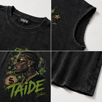 TaiDe Débardeur en coton 220 GSM certifié GRS, délavé à l'acide, style Hip Hop, avec impression graphique avant et arrière, logo personnalisé, OEM ODM, vente en gros pour hommes