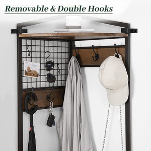 Arbre d'angle industriel, porte-manteau industriel avec des crochets, étagère de rangement pour l'entrée, organisateur d'angle de couloir avec porte-chaussures - Product Image 4