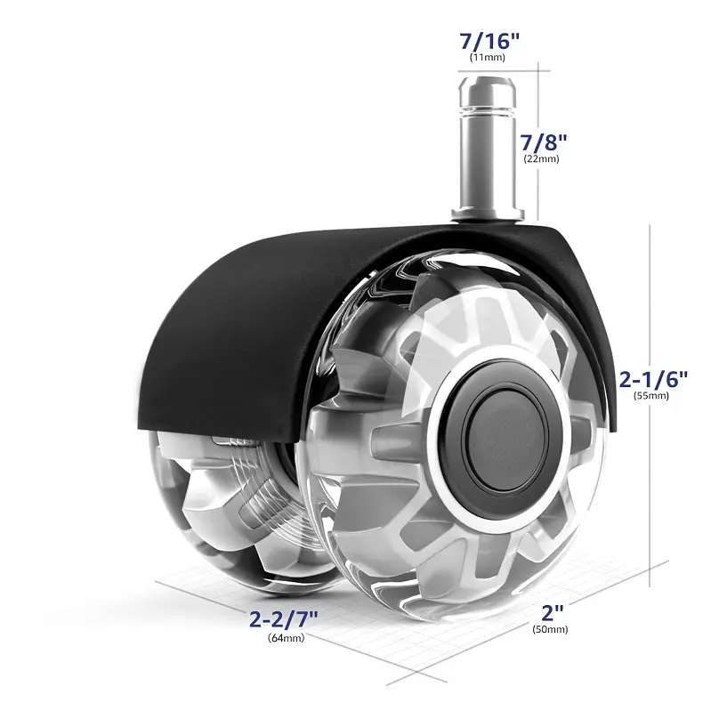 2 zoll halbtransparente pu-rollerblade bürostuhl silikon-rollerrad