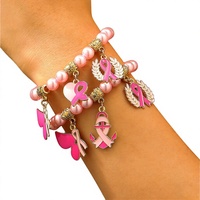 Bracelet tendance en perles et chaîne en plastique avec pendentif Ruban Rose pour la sensibilisation au cancer du sein, cadeau pour femme