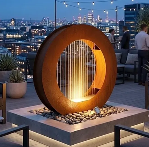 Cortina de agua artificial iluminada para jardín moderno de acero Corten, fuente de agua para exteriores - Product Image 1