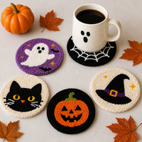 Ensemble de sous-verres brodés tuftés pour Halloween, en microfibre absorbante, écologique, taille personnalisable, luxe fait main, style preppy pour la maison