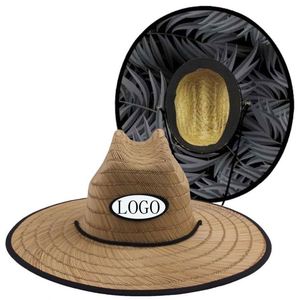 Wholesale Custom Promotional <b>Straw</b> Cowboy <b>Hat</b> Unisex Sun Wide Brim Fishing <b>Straw</b> Lifeguard <b>Hat</b> for Men With Custom Logo - Product Image 3