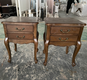 American Country Style Solid Wood <strong>Bedside</strong> <strong>Table</strong> with 2 Drawers, Curved Cabriole Legs <strong>Retro</strong> Nightstand for Bedroom Storage - Product Image 1
