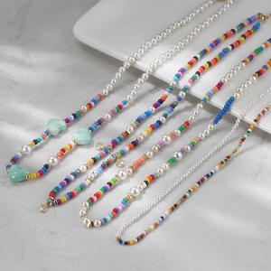 S925スターリングシルバービンテージネックレス幾何学模様シェルビーズ色女性用ガラスビーズ - Product Image 1