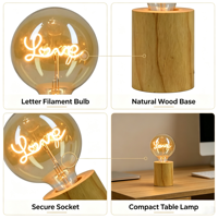 Lampe de table décorative contemporaine simple en gros avec base en bois E26 pour cadeau et ornement de fête