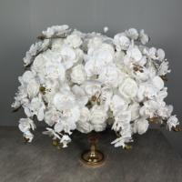 OEM/ODM – Centre de table en fleurs artificielles de toutes tailles, roses en soie blanches et verdure naturelle, pour mariage