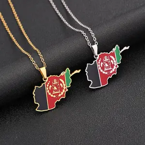 Personalized Stainless Steel Colorful Enamel Afghanistan Flag Necklace Afghan Map Pendant Necklace Men Women