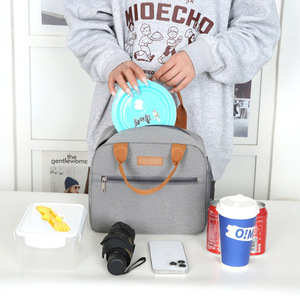 Bolsa de almuerzo de tela Oxford con aislamiento de gran capacidad para excursiones de estudiantes, gris, estampado de leopardo, caqui, azul, negro - Product Image 4