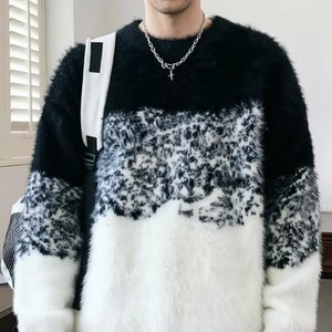 <span class=keywords><strong>Pull</strong></span> Homme Dégradé Doux et Moelleux - Chandail Tricoté Effet Vison, Haut Hiver Chaud avec Blocs de Couleurs et Texture Confortable pour un Style Décontracté et Élégant - Product Image 1