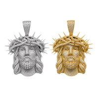 Collier pendentif portrait humain à épines, entièrement serti de zircone cubique micro-pavée en cuivre, style Hip Hop Rapper, vente en gros