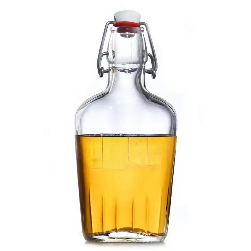 Frasco de 8,5 oz (250 ml) Botella de vidrio transparente con tapa abatible y junta de goma y Bola de alambre