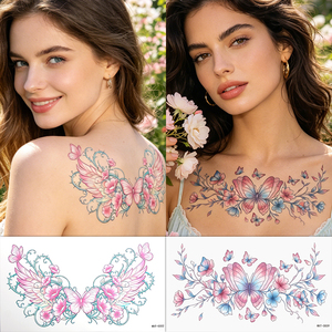 Tatuaje Temporal Sexy de Alas de Mariposa Rosa <span class=keywords><strong>para</strong></span> Debajo del Busto, Arte Corporal <span class=keywords><strong>para</strong></span> el Pecho, Tatuaje Temporal Adhesivo <span class=keywords><strong>para</strong></span> Damas - Product Image 2