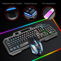 Ensemble clavier et souris filaire T-WOLF TF600 avec plaque en fer, clavier et souris rétroéclairés RVB, panneau métallique, jeu, bureau spécifique