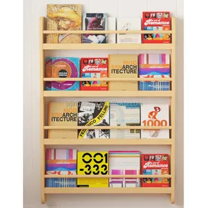Kayu Rak Buku Dinding Solid Alami Kayu Ramah Lingkungan Furniture 4-Buka Rak Rak Buku Rak Display