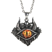 Collier religieux de style punk, ailes d'ange, croix, yeux bleus, pendentif en acier inoxydable moulé