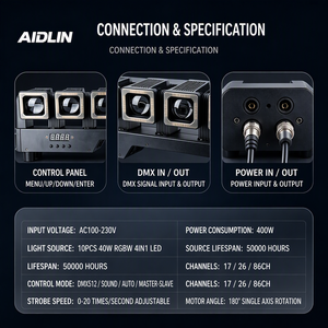 ไฟบี<span class=keywords><strong>ม</strong></span>บาร์ LED หมุนได้ 10 ดวง 40W กำลังไฟ 400W ควบคุมด้วยระบบ DMX512 แบบ Main-Slave แสงสี RGBW สำหรับงานเวที ดีเจ อีเว้นท์ และไนท์คลับ - Product Image 4