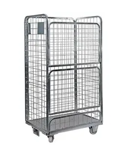 Galvanized Foldable Warehouse Storage Metal Steel Pallet Trolley Logistic Customized Folding Mesh Wire Rolling Container