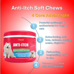 Pevet Anti-Démangeaisons Soft Chews pour Chiens <span class=keywords><strong>Antifongique</strong></span> Antibactérien pour la Perte de Poil, les Rougeurs, les Desquamation, les Croûtes, la Teigne – Fini les Démangeaisons - Product Image 6