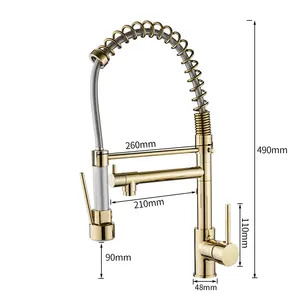 Brass Spring Black Kitchen Faucets With Pull Out Spray Swivel 360 Degree 1 Hole 1 Handle Mixer Water Tap With 2 Spout