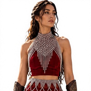 Silver Plated Steel Fantasy Warrior Armor Set Irregular Shape Welded Metal Craft Fashion Theme <b>Red</b> Velvet Outfit - Product Image 2