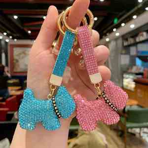Trendy Cartoon Diamond-Studded French Bulldog Keychain Pendant with Sparkling Design Small Gift for Car Keychain Decoration - Product Image 3