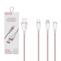 Kabel Data USB Pengisian Daya Silikon 1M untuk iPhone, Kabel Tipe C Micro V8 Android, Kabel Pengisi Daya USB