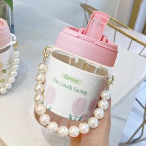 Pulsera de perlas moderna, taza de cristal, 350ml, diseño de pajita doble para beber, bonito regalo de negocios para niñas, botella de agua de café, vidrio - Product Image 3