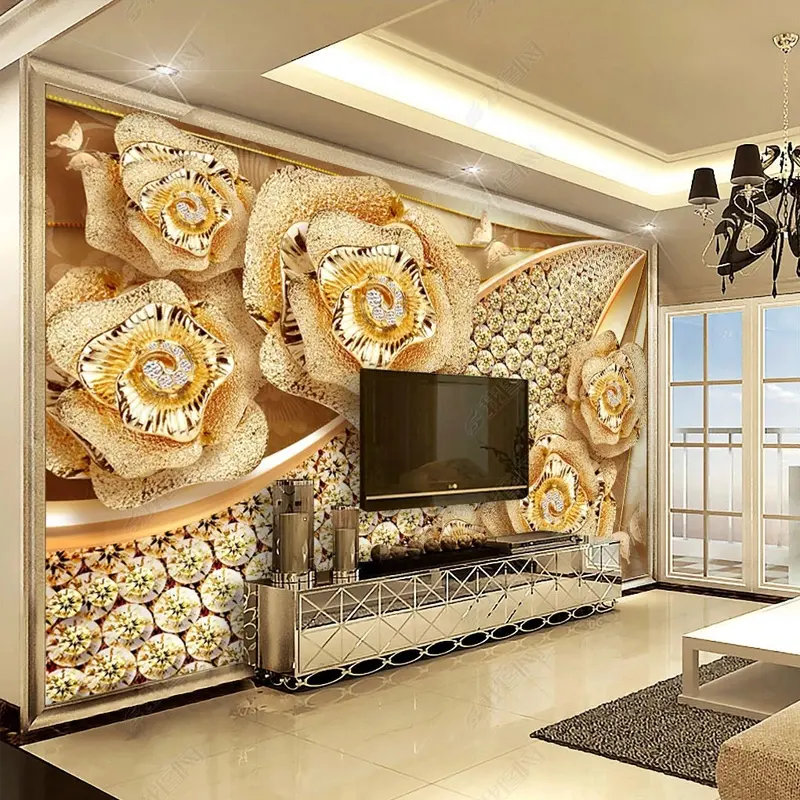 Bijoux de luxe diamants personnalisés 3d peintures murales de papier peint pour fond de télévision à la maison