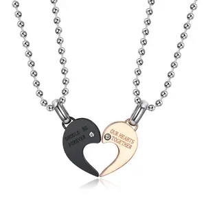 Stainless Steel Love Pendants should be forever our hearts together Puzzle Couple Zircon plated couple necklace jewelry