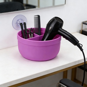 Support de séchoir à cheveux rectangulaire en silicone écologique isolant thermiquement, panier de rangement pour outils de coiffure avec ventouse - Product Image 6