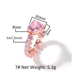 Bague romantique en zircon cubique rose en forme de cœur pour femme, plaquée or rose, alliance éternité, bijoux d'anniversaire et de mariage, vente en gros - Product Image 6