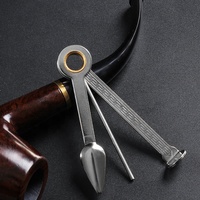 Kit de nettoyage d'accessoires pour pipe à tabac en cuir de vachette et acier inoxydable argenté, outil 3 en 1 : alésoir, tasseur et piqueur
