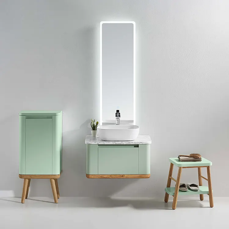 Luxury Solid Wood Spring Green Bathroom Ceramic Basin Cabinet With Mirror