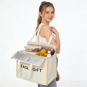 Eco-Friendly Heavy Duty Reusable Insulated Cotton Canvas Cooler Tote Bag Letter Waterproof 24L Capacity for Picnic Beach <b>Camping</b> - Product Image 1