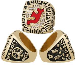 Bague de championnat de hockey des Devils de <span class=keywords><strong>New</strong></span> <span class=keywords><strong>Jersey</strong></span> de la LNH 2000, bague de sport personnalisée de haute qualité, plaquée or, bijoux incrustés de strass - Product Image 1
