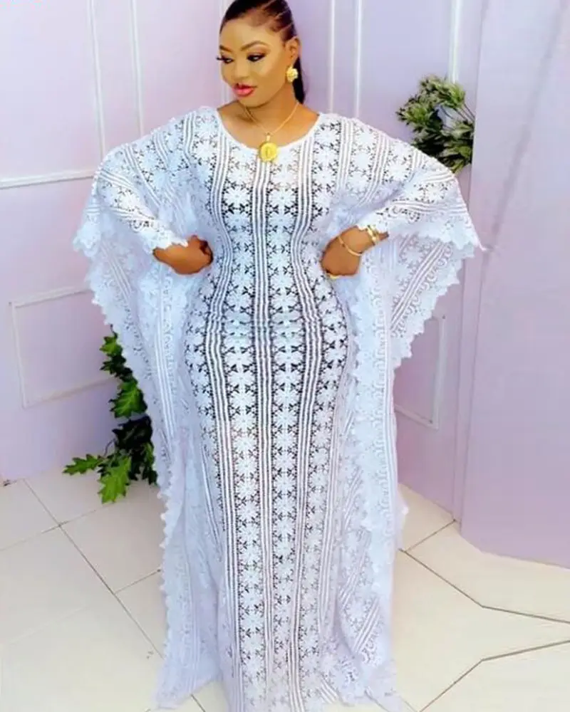 African dresses for women High Quality Lace Loose Long White Robe for women Burqa Boubou Plus Size Casual Dresses Femme abaya