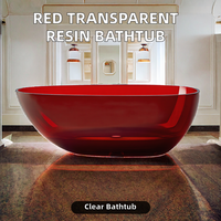 Baignoire rouge en résine transparente de taille personnalisée Baignoire moderne en pierre artificielle et cristal Baignoire autoportante pour salle de bain