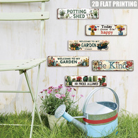 Letrero Metálico Largo para Invernadero, Decoración Retro para Pared de Jardín con Diseño de Flores y Herramientas para Patio Trasero y Invernadero