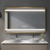 Miroir de salle de bain LED avec cadre doré, horloge, éclairage tactile, étagère, fixation murale pour salle de bain, chambre à coucher, coiffeuse, décoration intérieure, vente en gros
