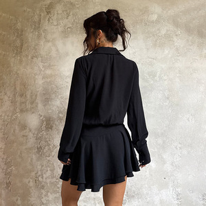 Nouvelle robe mini moulante à volants et à lacets à manches longues pour femmes, tendance - Product Image 2