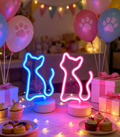 Lampe de table LED néon blanc chaud en forme de chat assis mignon, lampe de bureau en forme d'animal de compagnie de dessin animé pour bar avec garantie d'un an
