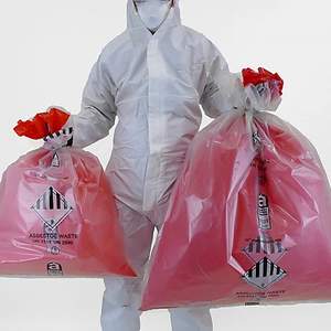 Sacs d'élimination de l'amiante en polyéthylène robuste sacs à déchets transparents rouges 6 mil 20 microns pour la collecte de matières dangereuses en toute sécurité - Product Image 1