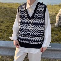 Pull Homme Col V en Coton à Motif Rayé Noir et Gris, Gilet Jacquard sans Manches Tricoté Sur Mesure, Vente en Gros