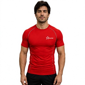Haut de compression pour homme de haute qualité à séchage rapide, vêtements de sport légers pour la course à pied et l'entraînement en salle de sport, couleur rouge - Product Image 5