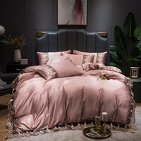 Ensemble de draps et taies d'oreiller en dentelle de polyester doux de luxe, 4 pièces, style européen, personnalisable, pour hôtel